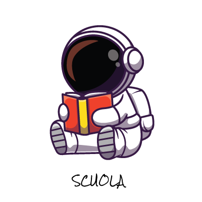 Imagine astronauta che legge libro a scuola